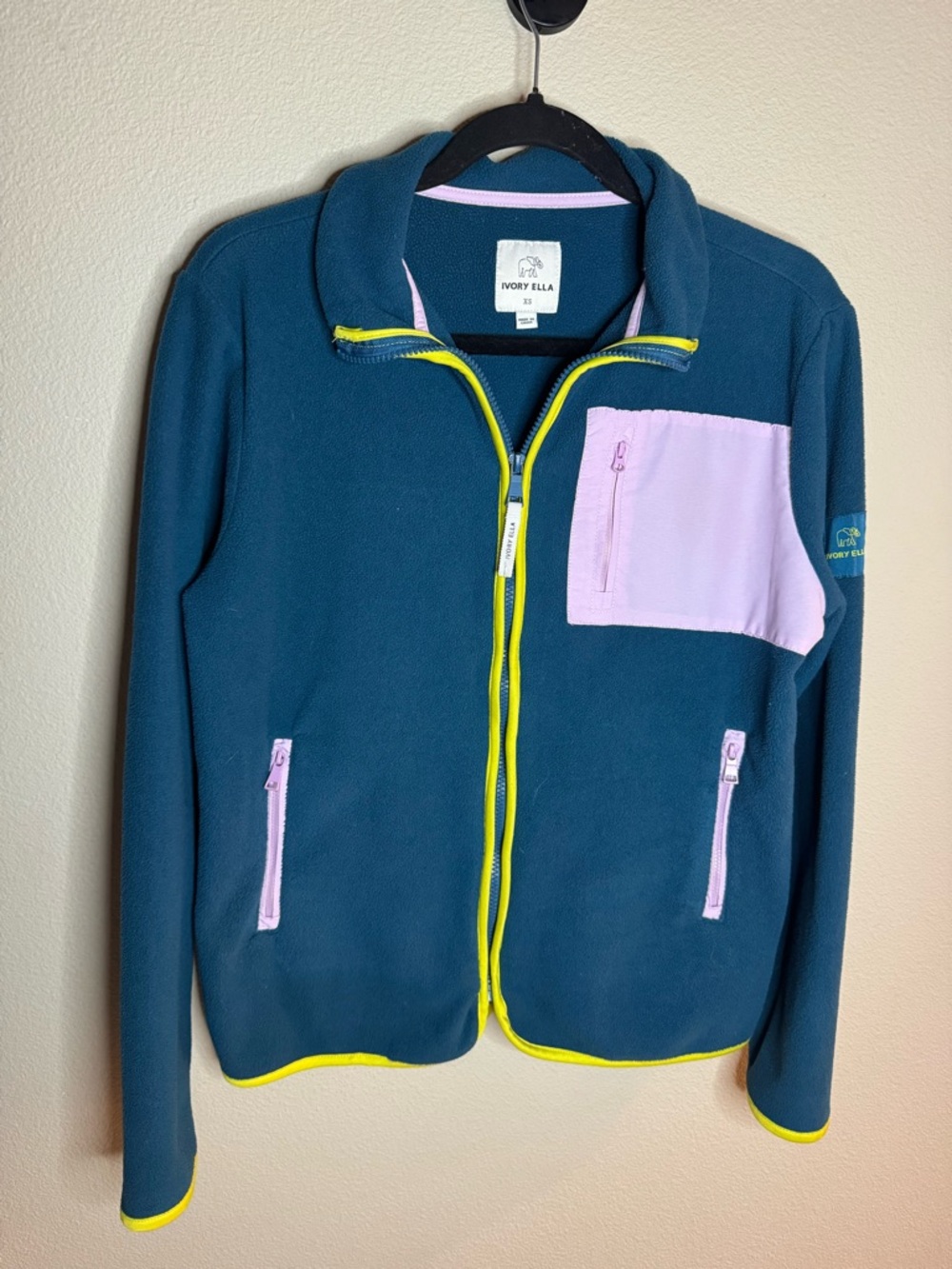 Ivory Ella Fleece Jacket Womens XS Blue Green Full Zip Colorblock Pockets